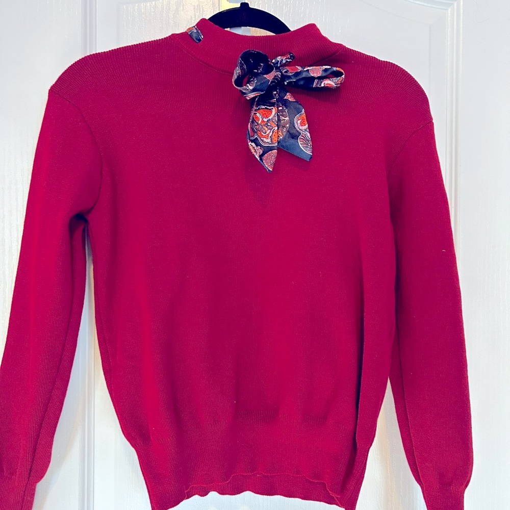 Burgundy Sweater With Neck Scarf